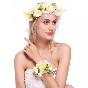 Headbands Women Flower Headband Wreath Girls Flower Crown Floral Wedding Garland Festivals Photo Props - Beige - CC18I5OO2MW ...