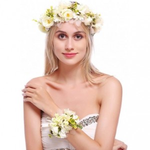 Headbands Women Flower Headband Wreath Girls Flower Crown Floral Wedding Garland Festivals Photo Props - Beige - CC18I5OO2MW ...