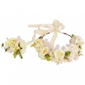 Headbands Women Flower Headband Wreath Girls Flower Crown Floral Wedding Garland Festivals Photo Props - Beige - CC18I5OO2MW ...