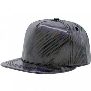 Baseball Caps Shiny Holographic Baseball Cap Laser Leather Rainbow Reflective Glossy Snapback Hats - Black-1 - C018HLLGMNR $1...