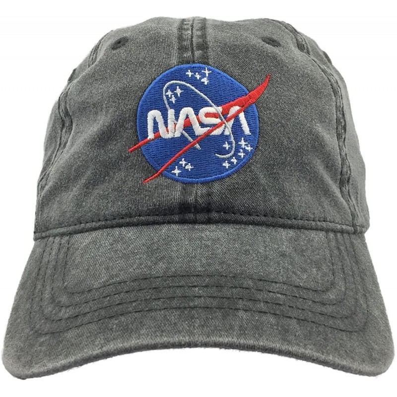 Baseball Caps NASA Worm Meatball Logo Embroidered Washed Space DAD Cap - Black - CN189N6R6OC $9.45