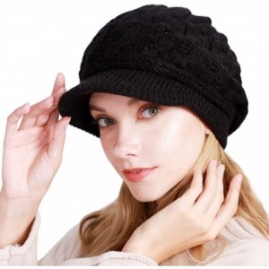 Skullies & Beanies Women Winter Warm Beanie Knit Hat Soft Lined Snow Ski Caps with Visor Black - CT18A4004ZW $17.30
