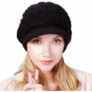 Skullies & Beanies Women Winter Warm Beanie Knit Hat Soft Lined Snow Ski Caps with Visor Black - CT18A4004ZW $17.30