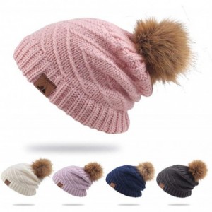 Skullies & Beanies Women Winter Knit Beanie with Fur Pompom Slouchy Cozy Warm Hat Girl Oversize Stretchy Snowboarding Ski Cap...