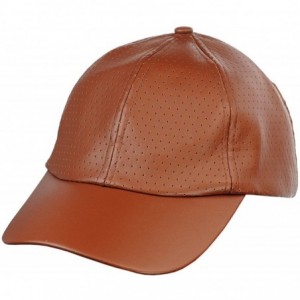 Baseball Caps Soft PU Leather Perforated Precurved Baseball Cap - Brown - C312FJIXP6F $13.26