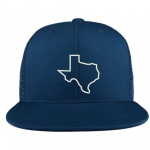 Baseball Caps Texas State Outline Embroidered Cotton Flat Bill Mesh Back Trucker Cap - Navy - CN185YHONHD $19.80