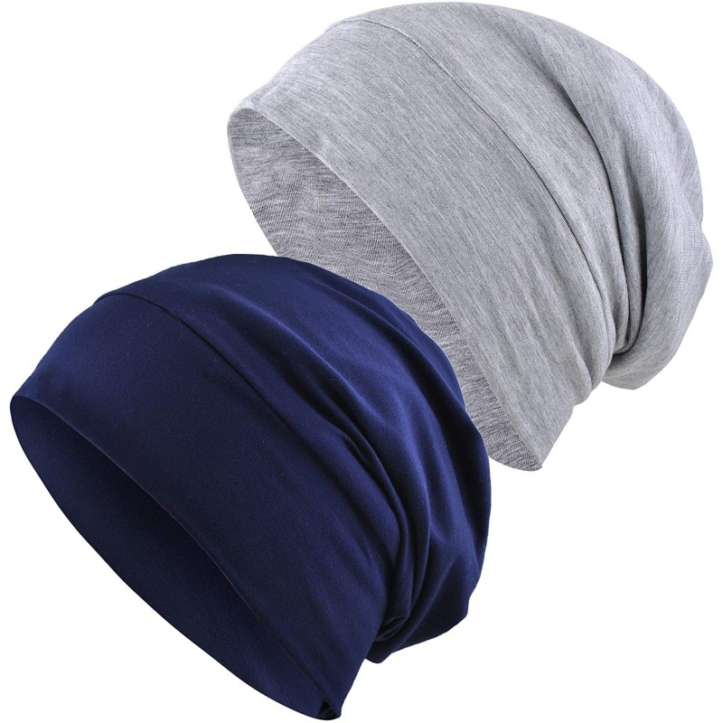 Skullies & Beanies Womens Sleeping 2 Pack Bonnet Slouchy - Dark Blue & Light Gray - CS19655N4NG $11.11