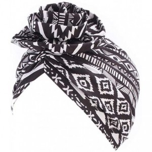 Skullies & Beanies ❤Newest Beautiful Women India Muslim Stretch Turban Hat Retro Print Hair Loss Head Scarf Wrap (Black) - Bl...