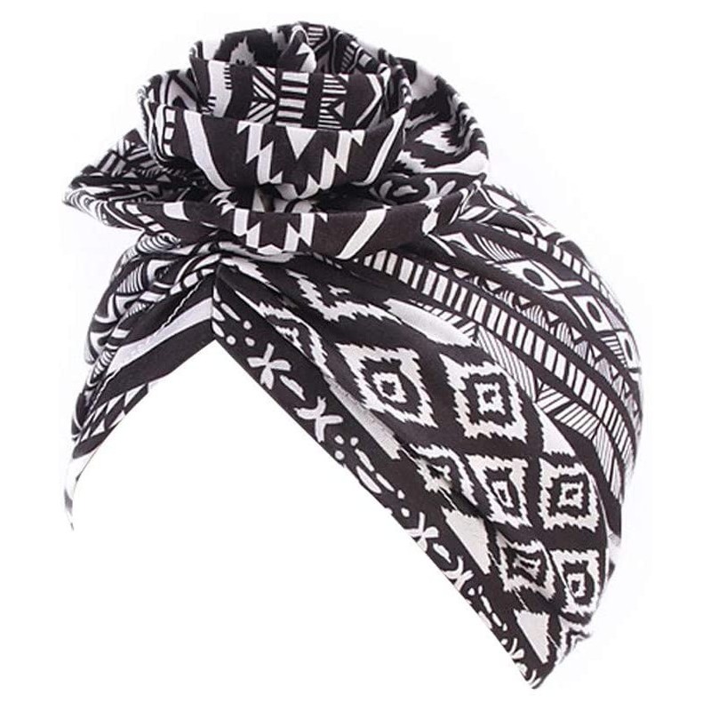 Skullies & Beanies ❤Newest Beautiful Women India Muslim Stretch Turban Hat Retro Print Hair Loss Head Scarf Wrap (Black) - Bl...
