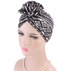 Skullies & Beanies ❤Newest Beautiful Women India Muslim Stretch Turban Hat Retro Print Hair Loss Head Scarf Wrap (Black) - Bl...