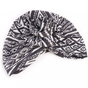 Skullies & Beanies ❤Newest Beautiful Women India Muslim Stretch Turban Hat Retro Print Hair Loss Head Scarf Wrap (Black) - Bl...