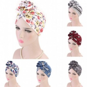 Skullies & Beanies ❤Newest Beautiful Women India Muslim Stretch Turban Hat Retro Print Hair Loss Head Scarf Wrap (Black) - Bl...