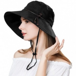 Sun Hats UV50 Foldable Sunhat Women Ponytail Hole Safari Beach Fishing Bucket Hat 55-61CM - 99024_black - CG18DNYORYZ $40.04