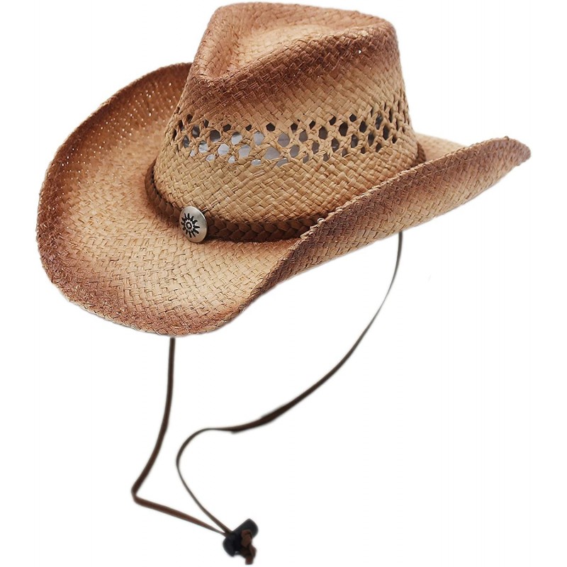 Cowboy Hats Raffia Straw Cowboy Western Sun Hat- Chin Strap- Silver Canyon- Natural - Natural - CR18U8MKDO6 $78.10