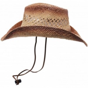 Cowboy Hats Raffia Straw Cowboy Western Sun Hat- Chin Strap- Silver Canyon- Natural - Natural - CR18U8MKDO6 $35.68