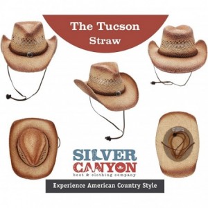 Cowboy Hats Raffia Straw Cowboy Western Sun Hat- Chin Strap- Silver Canyon- Natural - Natural - CR18U8MKDO6 $35.68