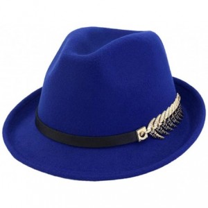 Fedoras Mens/Women FashionTrilby Hat Panama Style Short Brim Fedora - Royal Blue - CG18KMS9ERM $14.84