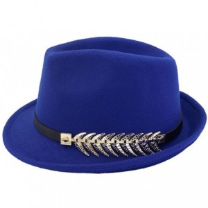 Fedoras Mens/Women FashionTrilby Hat Panama Style Short Brim Fedora - Royal Blue - CG18KMS9ERM $25.63