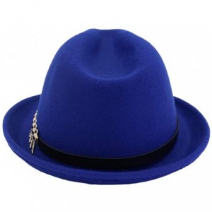 Fedoras Mens/Women FashionTrilby Hat Panama Style Short Brim Fedora - Royal Blue - CG18KMS9ERM $14.84