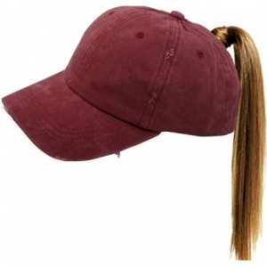 Baseball Caps Messy High Bun Women Ponytail-Baseball-Hat Twill Vintage Trucker Ponycap -Without Hair - Wine Red - C418M3SK7K8...