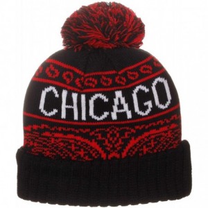 Skullies & Beanies Unisex USA Bandana Style Cities Pom Pom Knit Hat Cap Beanie - Chicago Black Red - CH1297HMRDB $21.67