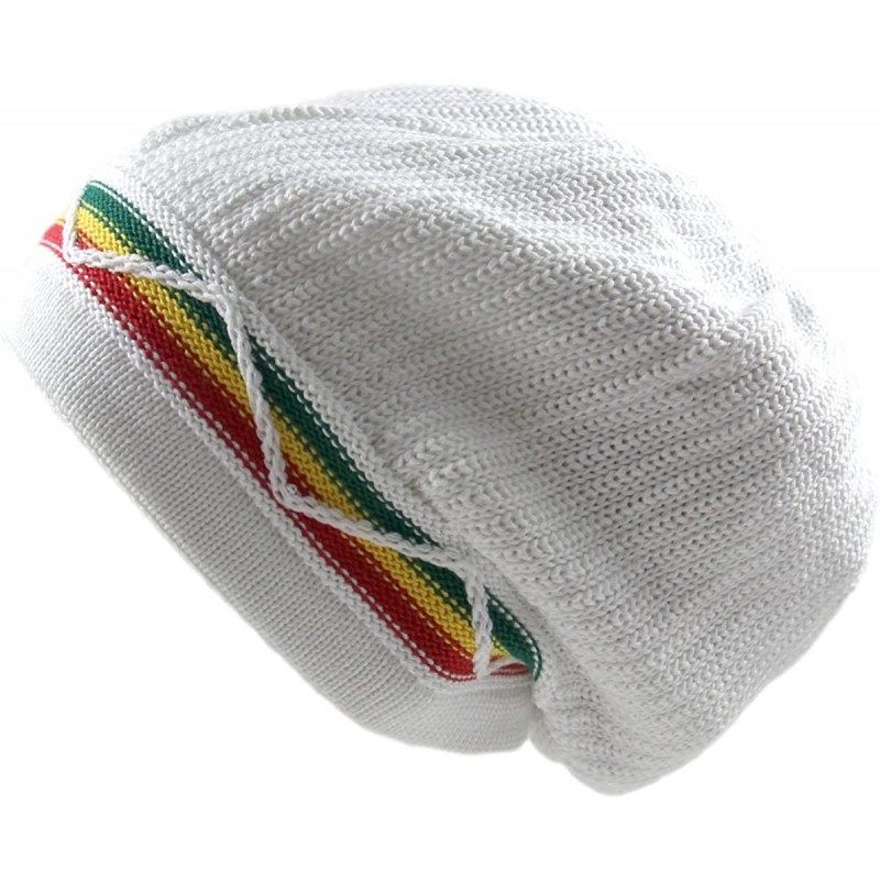 Skullies & Beanies Unisex Cotton Classic Wave Rasta Beanie - White/Rasta - CZ12D75PAJ1 $23.56