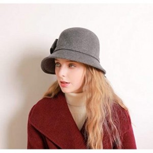 Bucket Hats 100% Wool Felt Cloche Bucket Bowler Hat Wedding Hats Winter Women Church Hats - Grey12 - CC18MCLG2HH $25.12