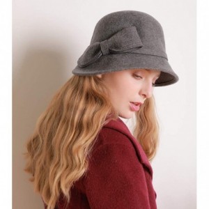 Bucket Hats 100% Wool Felt Cloche Bucket Bowler Hat Wedding Hats Winter Women Church Hats - Grey12 - CC18MCLG2HH $25.12