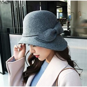 Bucket Hats 100% Wool Felt Cloche Bucket Bowler Hat Wedding Hats Winter Women Church Hats - Grey12 - CC18MCLG2HH $25.12