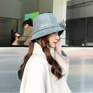 Bucket Hats 100% Wool Felt Cloche Bucket Bowler Hat Wedding Hats Winter Women Church Hats - Grey12 - CC18MCLG2HH $25.12