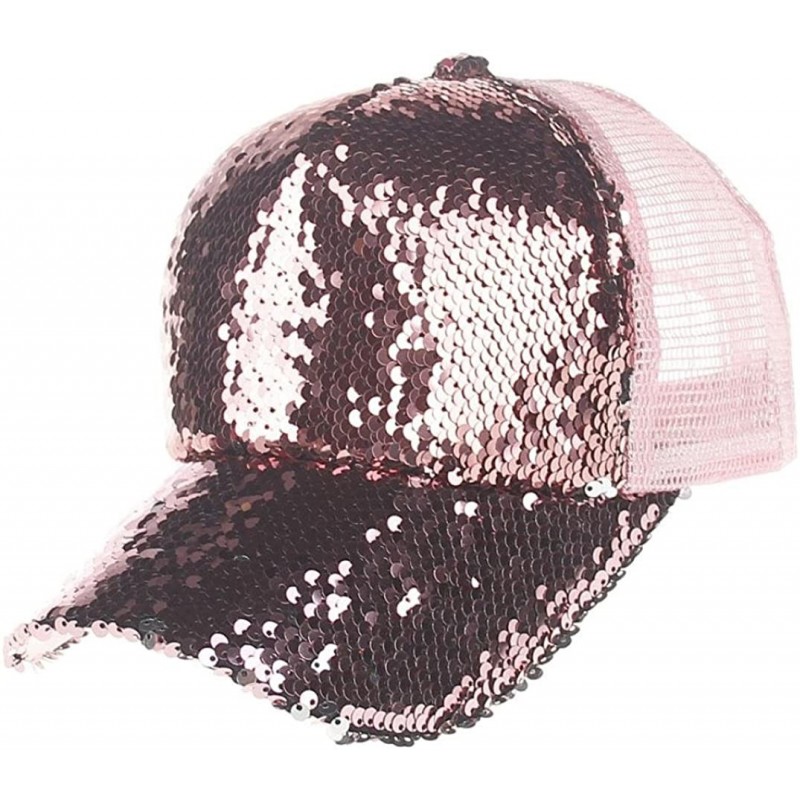 Baseball Caps Men Women's Hats-Baseball Caps Sequins Mesh Adjustable Trucker Visor Hat - Pink - C818E82WTMH $21.83