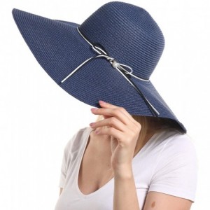 Sun Hats Womens Beach Sun Straw Hat- Floppy Beach hat & Wide Brim Braided Sun Hat - UPF 50+ Maximum Sun Protection - Navy - C...