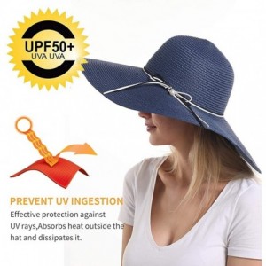 Sun Hats Womens Beach Sun Straw Hat- Floppy Beach hat & Wide Brim Braided Sun Hat - UPF 50+ Maximum Sun Protection - Navy - C...