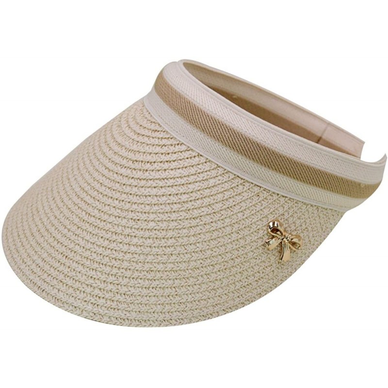 Sun Hats Women Summer Sun Visor Large Brim Straw Beach Sun Hat Outdoor Sports Cap - Beige - CN18OSHWGKN $16.31