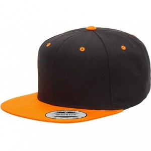 Baseball Caps Yupoong Premium Classic Snapback Hat - Flat Brim- Adjustable Ballcap w/Hat Liner - Black/Neon Orange - C618GYZS...