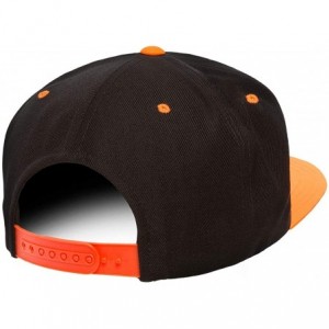 Baseball Caps Yupoong Premium Classic Snapback Hat - Flat Brim- Adjustable Ballcap w/Hat Liner - Black/Neon Orange - C618GYZS...