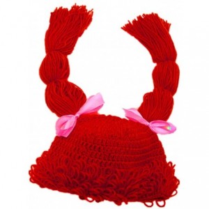 Skullies & Beanies Knitted Pigtail Wig Beanie Handmade Women Girl's Braid Hat Bowknot Cap - Red - CB188E4IMQH $15.02