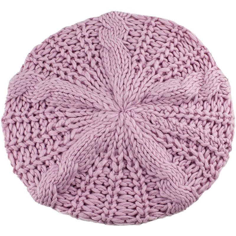 Berets Women's Lady Knitted Beret Braided Baggy Beanie Crochet Hat Ski Cap - Pink - CR11MIPEMQP $10.25