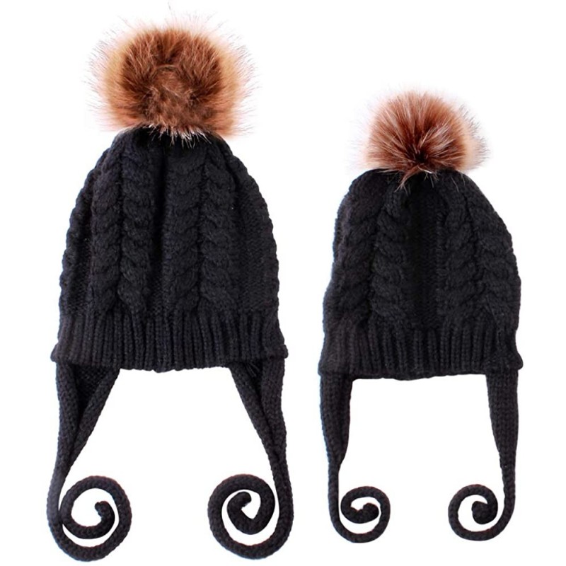 Skullies & Beanies Parent Child Mother Daughter Knitted Crochet - C-black - C918Y3CKI2E $10.65