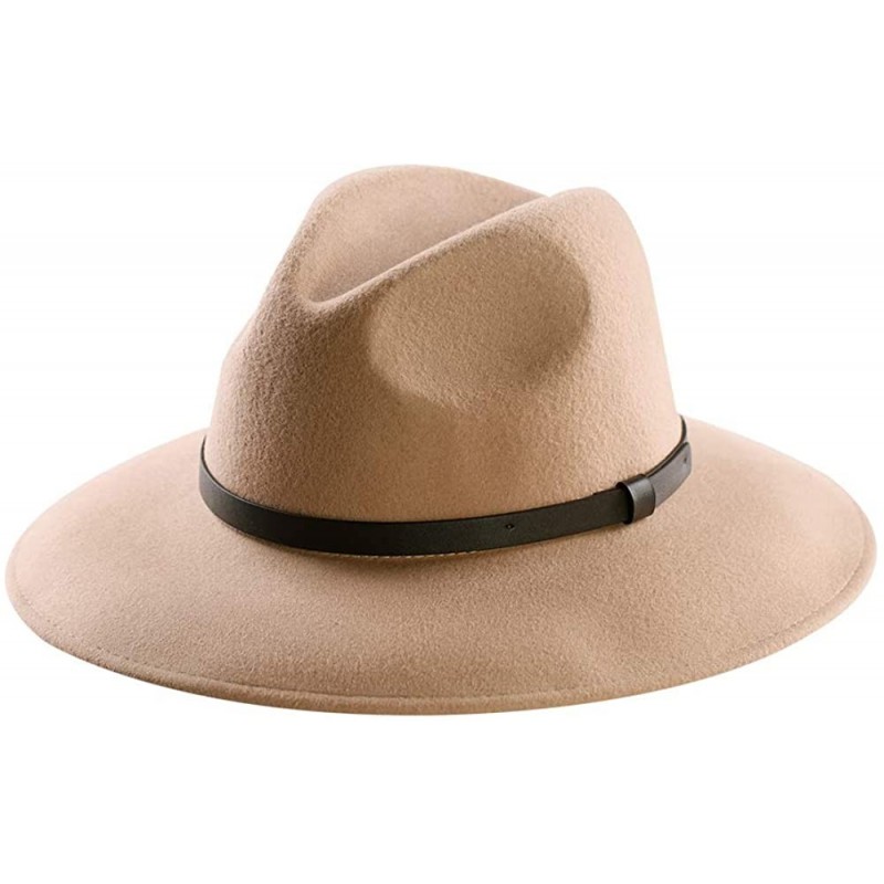 Fedoras Wide Brim Wool Fedora Hat Men Women Felt Hats Outback Panama Crushable Caps Great - Camel - C518I9E2QYZ $14.10