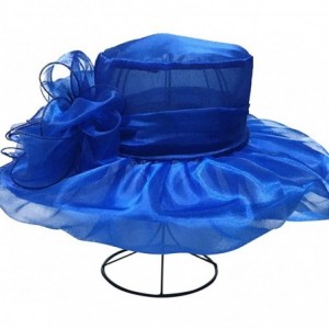 Sun Hats Women's Kentucky Derby Church Dress Organza Wide Brim Sun Hat - Blue - C812FIO12BZ $19.81