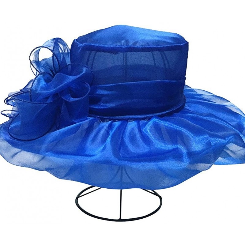Sun Hats Women's Kentucky Derby Church Dress Organza Wide Brim Sun Hat - Blue - C812FIO12BZ $19.81