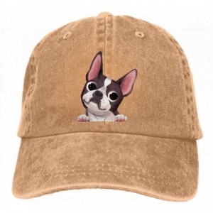 Baseball Caps Adults Boston Terrier Baseball Caps Peep Dog Denim Sport Bill Caps - Brown - C018M5XTLRZ $16.20