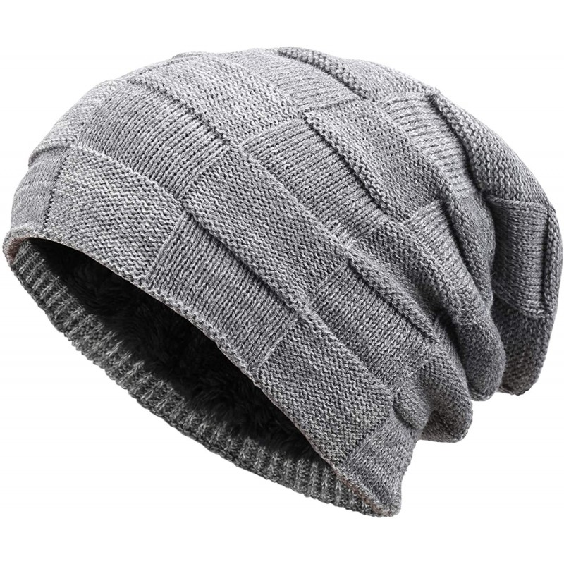 Skullies & Beanies Winter Beanie Hat for Men and Women Warm Knit Hats Slouchy Thick Skull Cap - Grid-gray - CQ18L0QTWS5 $22.43