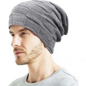 Skullies & Beanies Winter Beanie Hat for Men and Women Warm Knit Hats Slouchy Thick Skull Cap - Grid-gray - CQ18L0QTWS5 $9.87