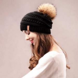 Skullies & Beanies Winter Slouchy Beanie Hats Women Fleece Lined Warm Ski Knitted Pom Pom Hat - 39-black Mustard Yellow - C81...