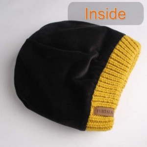 Skullies & Beanies Winter Slouchy Beanie Hats Women Fleece Lined Warm Ski Knitted Pom Pom Hat - 39-black Mustard Yellow - C81...