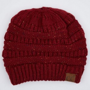 Skullies & Beanies Ribbed Confetti Knit Beanie Tail Hat for Adult Bundle Hair Tie (MB-33) - Burgundy - CI189C7YWGZ $13.22