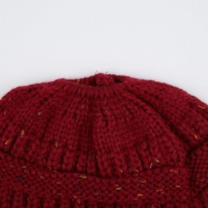 Skullies & Beanies Ribbed Confetti Knit Beanie Tail Hat for Adult Bundle Hair Tie (MB-33) - Burgundy - CI189C7YWGZ $13.22