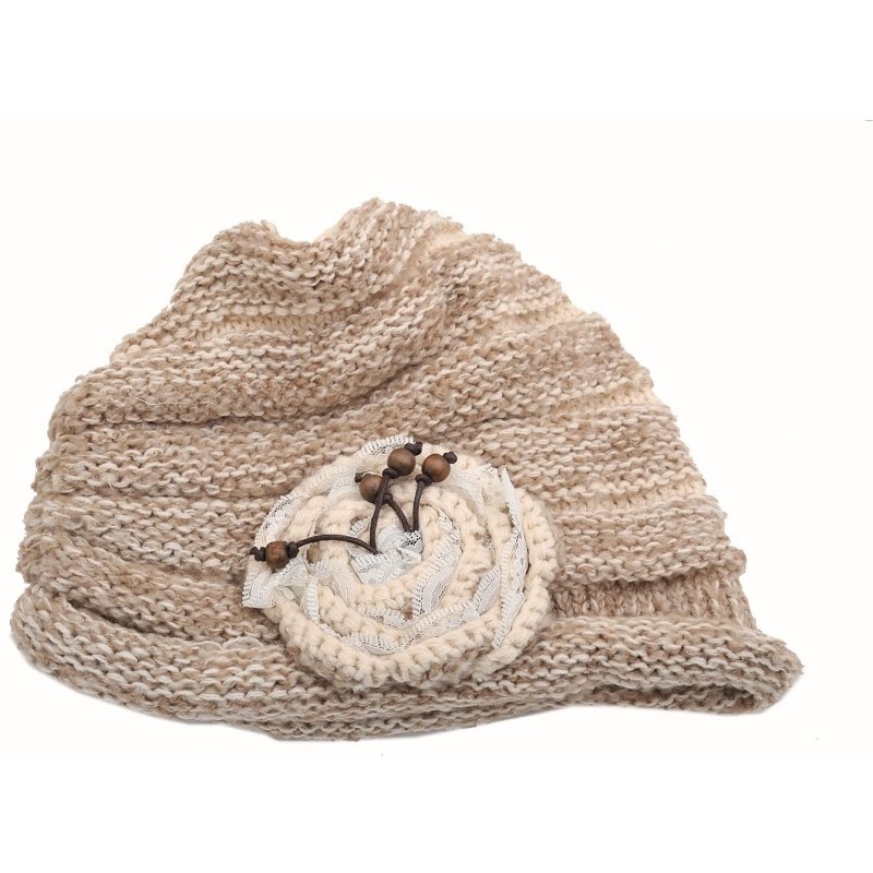 Skullies & Beanies Chunky Slouchy Knit Hat with Flower Accent Ivory Grey Color - CO11GDH3E0J $8.91